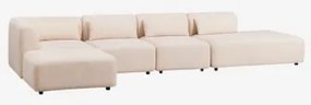 Modułowa Sofa Narożna 4-częściowa Z Prawym Szezlongiem I Pufem Fogler Tkanina Baranek Boucle Kremowy Beż - Sklum