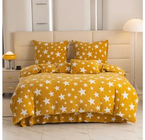 PrzytulneMieszkanie.pl PrzytulneMieszkanie.pl PrzytulneMieszkanie.pl Zestaw 2 szt. pościeli z mikropluszu STARS żółto-pomarańczowe + prześcieradło z mikropluszu SOFT 180x200 cm białe, podwójne łóżko