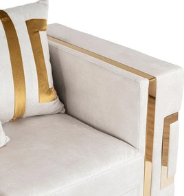 Sofa PALLAZO 3S Trzyosobowa Kremowo/Złota Welurowa Nowoczesna Glamour