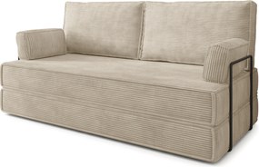 Masseno Sofa piankowa SILAR z funkcją spania, Kanapa z pianki do salonu, Bezmontażowa, Tkanina sztruksowa – Kremowy POSO 100