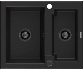 Mexen Carlos zlewozmywak granitowy 1,5-komorowy 582 x 475 mm, czarny, syfon czarny - 6518581500-77-B