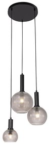 Designerska lampa wisząca czarna z dymionym szkłem 3-światłowa - ChicoDesignerski Oswietlenie wewnetrzne