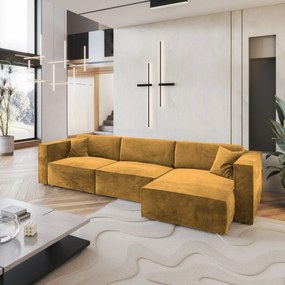 Masseno Narożnik TOLMO z funkcją spania i pojemnikiem na pościel Narozniki L, Rozkładana sofa - Żółty, MONOLITH 48