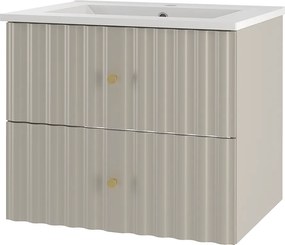 Kaszmirowy Zestaw Łazienkowy 60cm Szafka z Umywalką Ryflowane Fronty Aqua