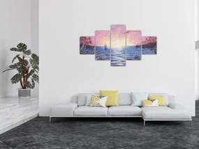 Obraz - Zachód słońca nad wodą, akwarela (125x70 cm)