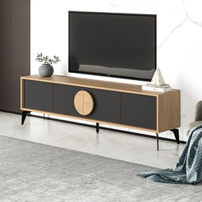 Czarna szafka pod TV w dekorze dębu 180x51 cm Vae – Marckeric