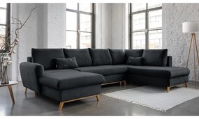 Ciemnoszara rozkładana sofa w kształcie litery "U" Miuform Scandic Lagom, prawostronna