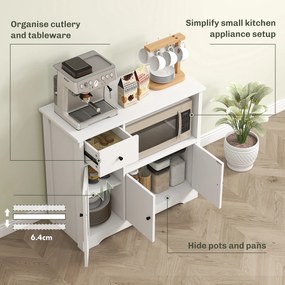 HOMCOM Szafka kuchenna z otworem na kable, Komoda z 2 szafkami, otwartą przegrodą, szufladą, 80 x 35 x 72,2 cm, Płyta wiórowa, Biały