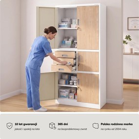 Szafa biurowa metalowa z sejfem biała/dąb sonoma, 900x1850x400 mm: FILIP II Eco Design
