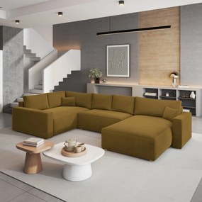 Masseno Narożnik VELAMI z funkcją spania i pojemnikiem na pościel Narozniki U, Rozkładana sofa - Żółty, MONOLITH 48