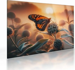 Obraz na szkle – Motyl w zachodzącym słońcu (70x50 cm)