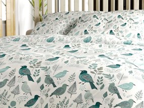 PrzytulneMieszkanie.pl PrzytulneMieszkanie.pl Bawełniana pościel LEAFBIRD POLY biało-zielona Rozmiar pościeli: 2 szt 70 x 90 cm | 200 x 220 cm