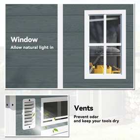 Outsunny Domek narzędziowy 2,89 m², schowek z drewnopodobnym wykończeniem, 3 okna, podwójne drzwi, wentylacja, podłoga, zamek, 182 x 182 x 196 cm | Aosom PL