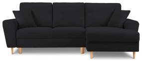Czarny rozkładany/ze schowkiem narożnik z materiału bouclé (prawostronny/z szezlongiem) Kyoto – Cosmopolitan Design