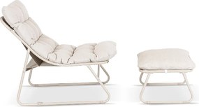 Fotel Ogrodowy KALISTA z Podnóżkiem Beżowy Nowoczesny