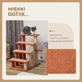 PawHut drabinka dla kota z drapakiem 4 stopnie schodki dla małych zwierząt do 5 kg brązowa 60x40x64cm | Aosom PL