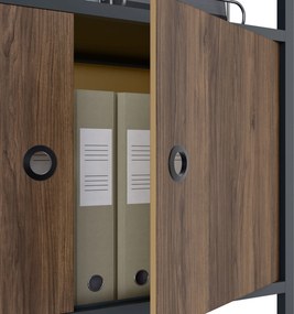 Regał na segregatory z szafką zamykaną, biurowy, otwarte półki, metalowy antracytowy/orzech, 800x2200x400 mm: ARIEL Eco Design