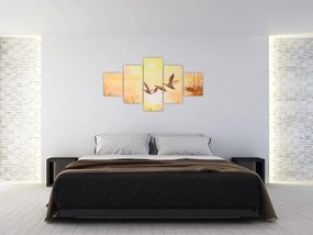 Obraz - Żurawie o zachodzie słońca (125x70 cm)