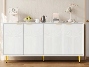 Nowoczesny kredens 160x40x80 cm – z 4 drzwiami – metalowe nogi – płyta wiórowa – biały