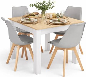 Kwadratowy stół biały + dąb sonoma z 4 szarymi krzesłami Z1-Z85