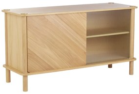 Witryna z litego drewna dębowego z drzwiami przesuwnymi w naturalnym kolorze 135x73,5x48 cm Italic – UMAGE