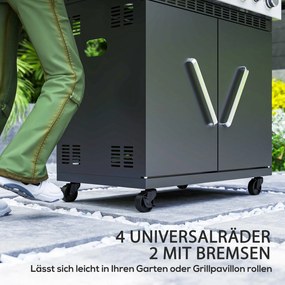 Outsunny Grill gazowy 12 KW na wózku z 5 palnikami bocznym palnikiem kółkami pokrywą termometrem bocznymi półkami 135 x 54 x 110 cm
