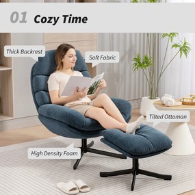HOMCOM Fotel relaksacyjny z podnóżkiem, lounge z tkaniny chenille, nowoczesny fotel do oglądania TV, 78 x 93 x 100 cm, niebieski