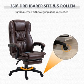 Vinsetto Fotel biurowy ergonomiczny z masażem regulowane siedzisko brązowy 68x68x119-127 cm | Aosom PL