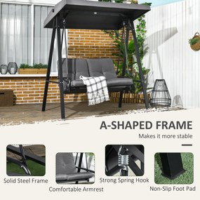 Outsunny Huśtawka Hollywood dla 2 osób, ogrodowa z regulowanym dachem, do 220 kg, 145 x 116 x 172 cm, Ciemnoszary