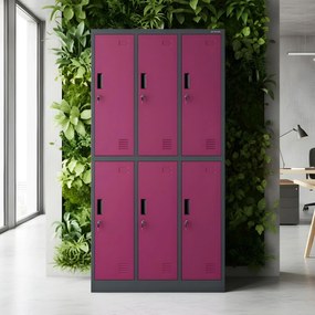 Szafka socjalna ubraniowa BHP fuksja: 6-drzwiowa IGOR, 900 x 1850 x 450 mm