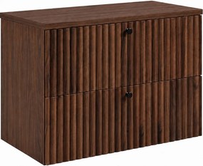 Szafka łazienkowa wisząca z blatem 80, dąb orzech + blat dąb orzech, uchwyty w trzech kolorach, 80 x 46 x 58,6 cm
