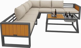 Zestaw mebli ogrodowych - z poduszkami + stolik + sofa z regulowanym oparciem i składanymi podłokietnikami - metalowy - beżowy