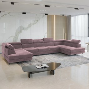 Masseno Narożnik URMANO z funkcją spania i pojemnikiem na pościel Narozniki U, Rozkładana sofa - Wrzosowy, MONOLITH 62