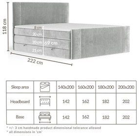 Niebieskie łóżko kontynentalne ze schowkiem 180x200 cm Bergamo – Maison de Rêve