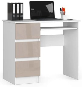Minimalistyczne biurko z półkami białe + cappuccino połysk - Berula 5X