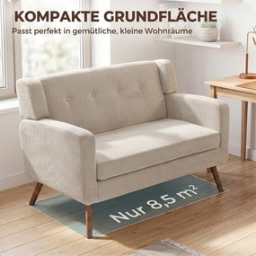 HOMCOM Sofa 2-osobowa 118 cm z wyglądem sztruksu, pikowanie z guzikami Wygodna nowoczesna sofa tapicerowana z drewnianymi nogami do małych pomieszczeń | Aosom PL