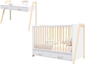 2w1 Luna 120/60 Łóżeczko i Biurko biało-sosna