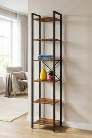 Wąski Regał Z 6 Półkami W Stylu Loft Rustykalny Brąz K2-H05