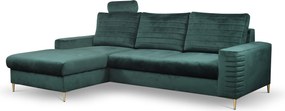 Masseno Narożnik GRIFO z funkcją spania i pojemnikiem na pościel, Rozkładana sofa - Zielony, VELLUTO JUNGLE GREEN 27