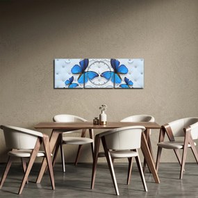 Obraz - Niebieskie motyle (z zegarem) (90x30 cm)