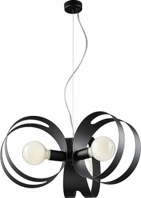 Lampa wisząca Peter z czarnego lakierowanego żelaza z ciętymi laserowo paskami i regulowanym stalowym kablem 3 światła 130 Ø48 BL306-3-NR