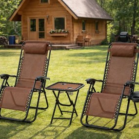 Zestaw 2 leżaków ogrodowych ze stolikiem Malibu TDC2503, kolor brązowy