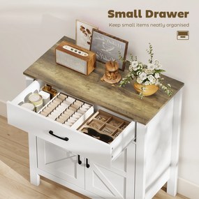 HOMCOM Komoda bufet w stylu wiejskim, szafka kuchenna z przesuwnymi drzwiami i regulowaną półką, biała | Aosom PL