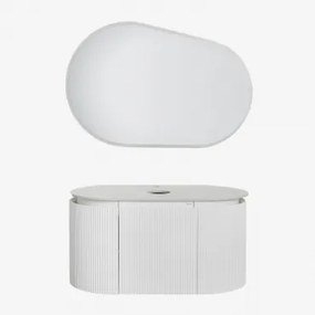 Zestaw Drewnianych Mebli Łazienkowych Carsone Biała & Bez Jednostki Pomocniczej & Without Sink & Owalna Lampa Led I Przeciwmgielna 100x80 - Sklum