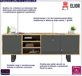 Industrialna szafka rtv dąb wotan + grafit - Avila 6X