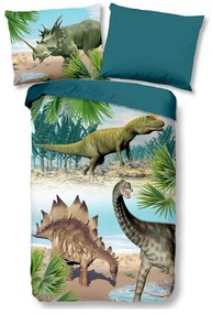 Zielona/niebieska bawełniana pościel dziecięca jednoosobowa 140x200 cm Dino – Good Morning