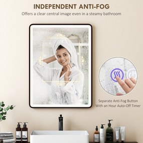 HOMCOM LED Lustro łazienkowe z funkcją przeciwmgielną, lustro do makijażu z oświetleniem, 80 x 60 cm, czarna rama | Aosom PL