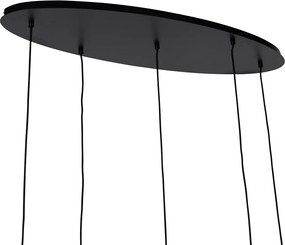 Lampa wisząca czarna ze złotem i dymionym szkłem owalna 5-świateł - Zuzanna