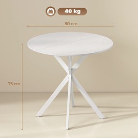 HOMCOM Okrągły stół kuchenny, 80 cm, kompaktowy blat, płyta wiórowa, metal, biały | Aosom PL