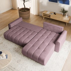 Masseno Narożnik FRIGA z funkcją spania i pojemnikiem na pościel Narozniki L, Rozkładana sofa - Wrzosowy, MONOLITH 62